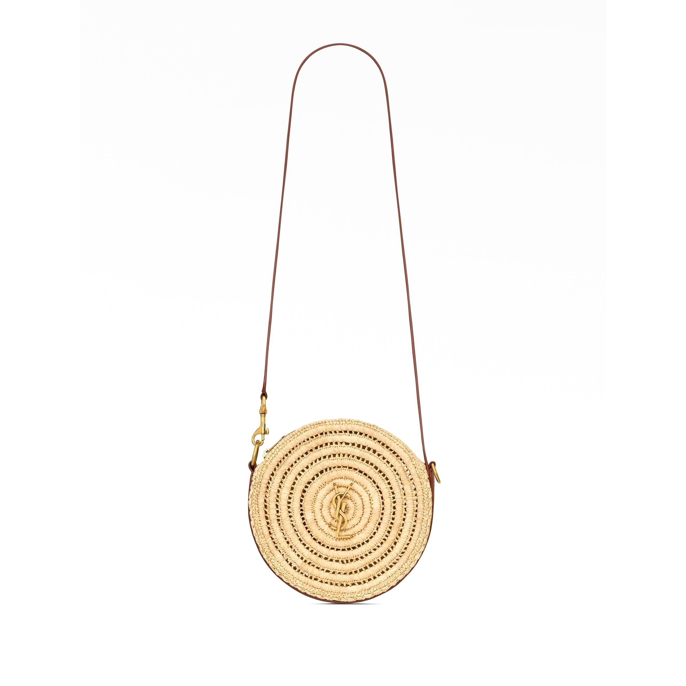 Y*L raffia and leather round bag natural and brick 744292gaadq (21*21*4cm)